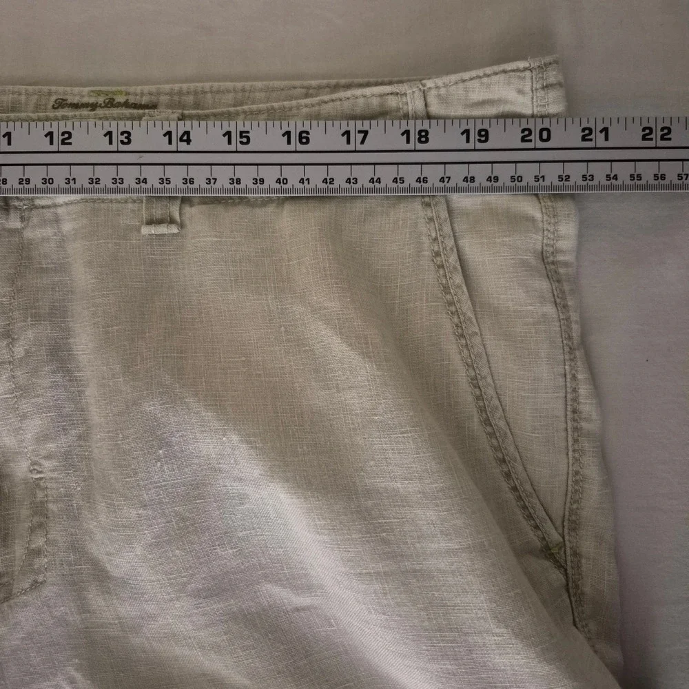 Tommy Bahama Relax Mens 38x32 Beige 100% Linen Straight Leg Pants Khaki Trousers